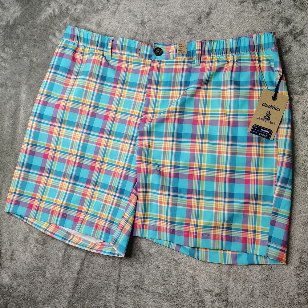 Chubbies Everywear Shorts Mens 2XL Blue Multi Plaid The M Is For‎ Madrases 8"